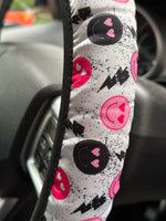 Grunge Pink & Black Smiley & Lightning Steering Wheel Cover