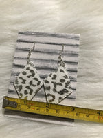 Holographic White & Silver Leopard pattern faux leather earrings