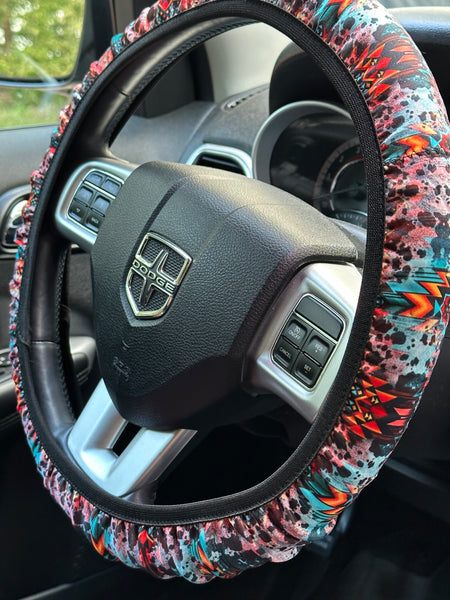 Aztec on Cowhide Steering Wheel Cover