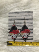 Red bandanna, Chicken and black brushstroke pattern faux leather earrings