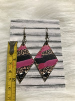 Pink, black & leopard brushstroke faux leather earrings