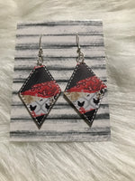 Red bandanna, Chicken and black brushstroke pattern faux leather earrings