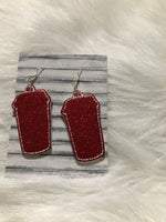 Embroidered Glitter Red with Snowflake Design Coffee Cup faux leather earrings