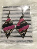 Pink, black & leopard brushstroke faux leather earrings