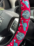 Teal Disco Cowboy Steering Wheel Cover