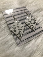 Holographic White & Silver Leopard pattern faux leather earrings