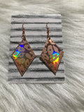 Holographic Rose Gold Leopard pattern faux leather earrings