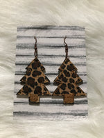 Christmas Tree Leopard pattern cork faux leather earrings