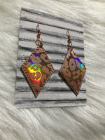 Holographic Rose Gold Leopard pattern faux leather earrings