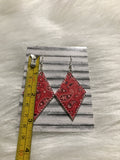 Red bandanna pattern faux leather earrings