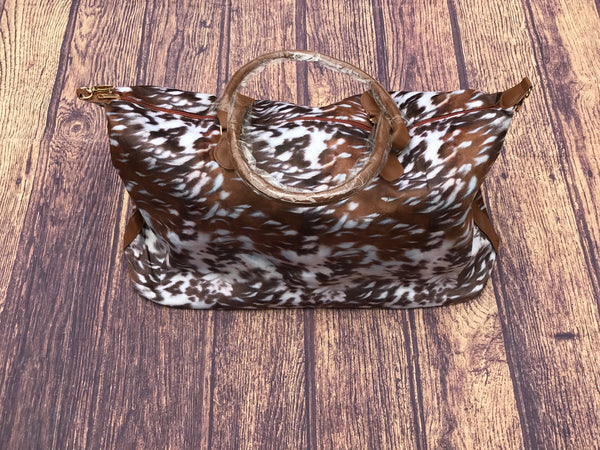 Brown with White Spots Cow Hide Print Weekender