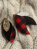 Faux Leather Gold Glitter & Buffalo Plaid Layer Earrings