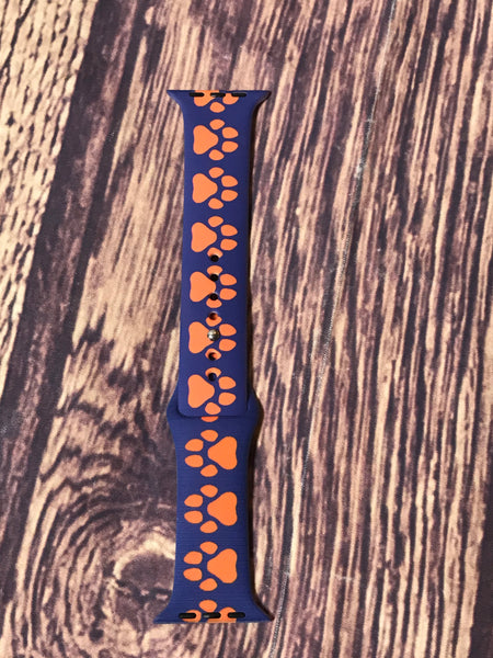 Orange Paws on Blue Background Watch Band