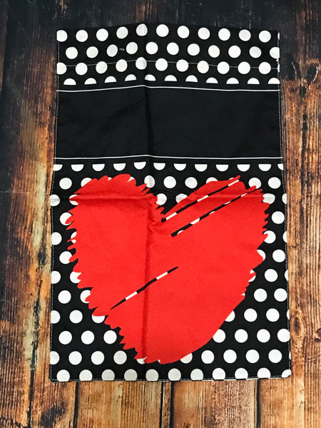 Woven Red Heart with white dots Garden Flag