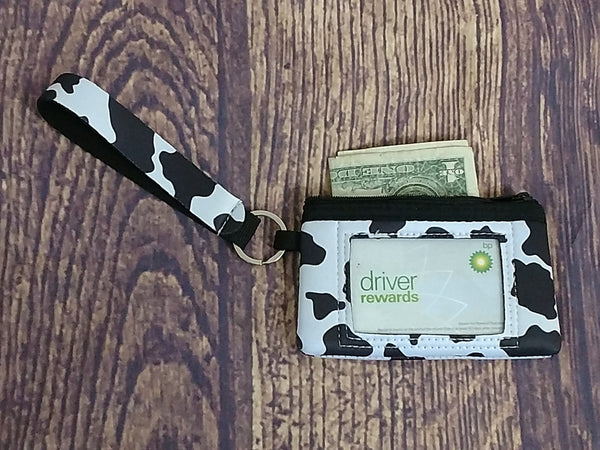Cow Pattern Wrist Keychain with Pouch Card ID Holder