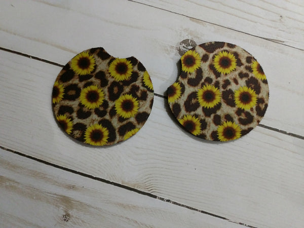 2.5" Sunflower on Leopard Background Coaster Set