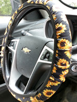 Sunflower on Black Background Steering Wheel Cover