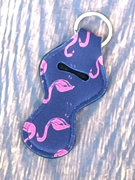 Pink Flamingos on Navy Background Chapstick Holder