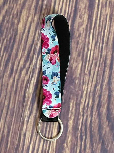 Teal Floral Wrist Keychain Holder