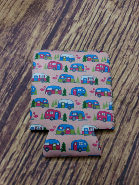 Camper with Pink Background Can Holder