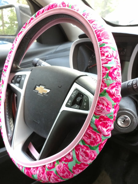 Rose with Green Background Steering Wheel Cover