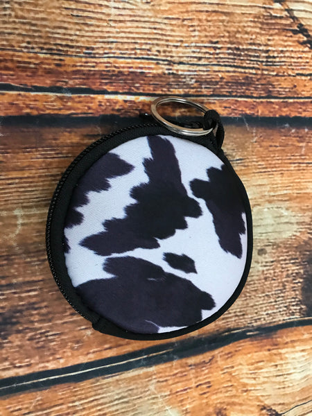 Black Cowhide Coin Pouch with Keychain Ring