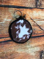 Brown Cowhide Coin Pouch with Keychain Ring