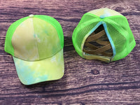 Green/Yellow Tie Dye Criss Cross Hat