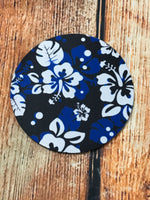 4" White, Blue & Black Hibiscus Coaster
