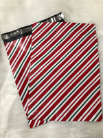 10 x 13 Red & Green Christmas Stripe Poly Mailer - 10 Pack
