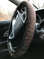 Dark Patina Tooled Leather Design Steering Wheel Cover