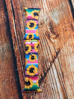 Sunflower on Pink, Green & Blue Serape Watch Band