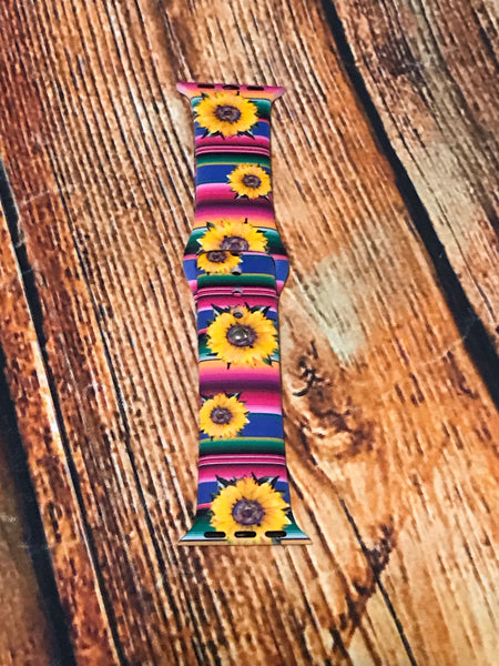 Sunflower with Yellow Center on Serape Watch Band