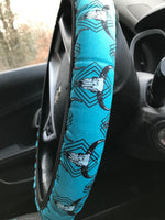 Bull Skull on Turquoise Steering Wheel Cover