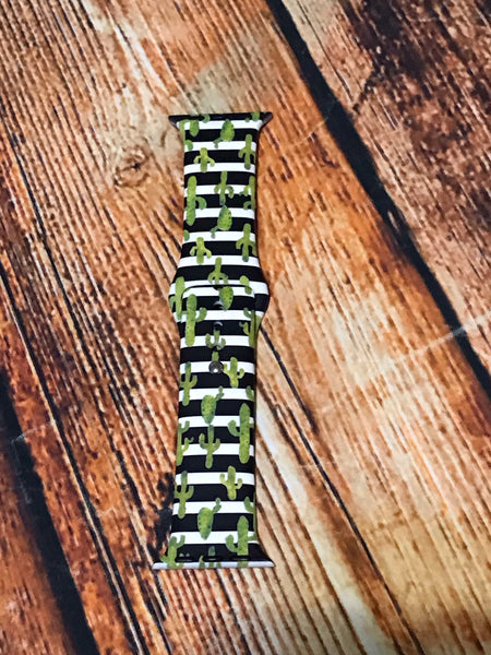 Cactus on Black Stripes Watch Band