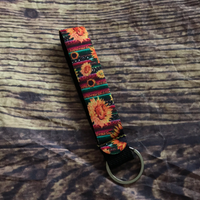 Sunflowers on Serape Background Wrist Keychain Holder