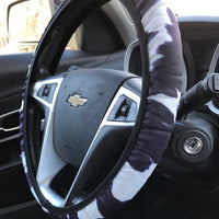 Black Cowhide Pattern Steering Wheel Cover