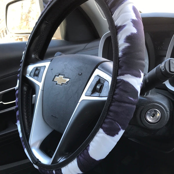 Black Cowhide Pattern Steering Wheel Cover