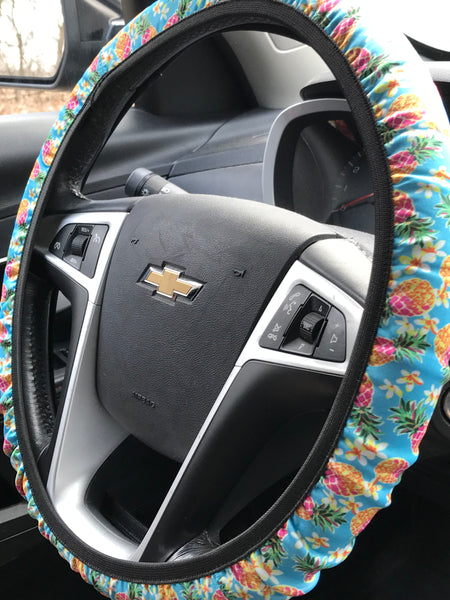 Pink & Yellow Pineapples Steering Wheel Cover