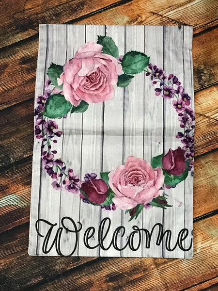 Pink & Purple Floral Wreath Garden Flag