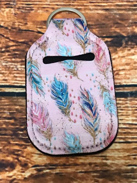 Feathers on Pink Hand Sanitizer Holder