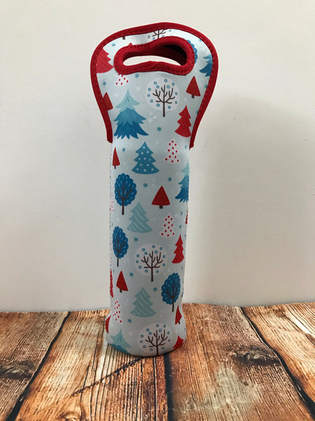 Blue & Red Trees Wine Bottle Tote