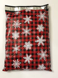 10 x 13 Red & Black Buffalo Plaid with Snowflakes Poly Mailer - 10 Pack