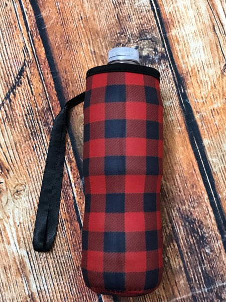 Red & Black Buffalo Plaid Water Bottle Holder