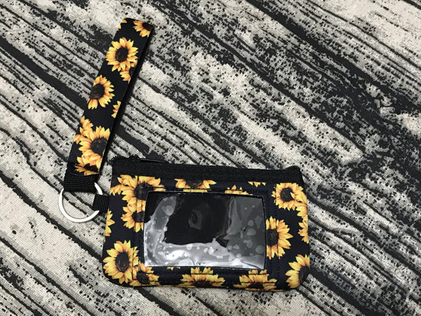 Sunflower Wrist Keychain with Pouch Card ID Holder