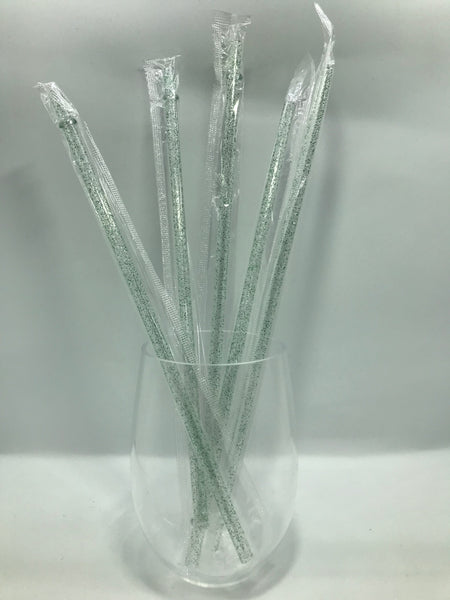 Clear Straw with Green Glitter Reusable Straw