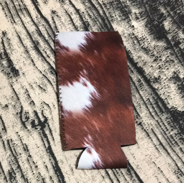 Brown Cowhide Print Slim Can Holder