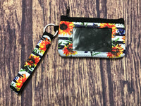 Sunflower on Stripes Wrist Keychain with Pouch Card ID Holder
