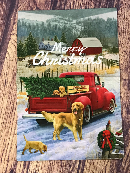 Merry Christmas Red Truck with Dogs Garden Flag