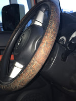 Dark Patina Tooled Leather Design Steering Wheel Cover